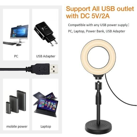 JEEMAX 6" LED Ring Light Kit with Stand Dimmable 6000K For Makeup Phone Camera - Picture 6 of 6